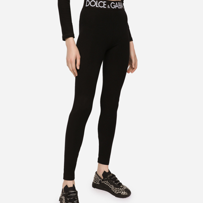 Shop Dolce & Gabbana Jersey Leggings With Branded Elastic In Black