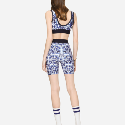 Dolce & Gabbana Logo-band Tile-print Lycra Biker Shorts In Multicolor