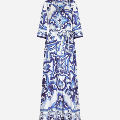 Shop Dolce & Gabbana Long Majolica-print Twill Shirt Dress In Multicolor