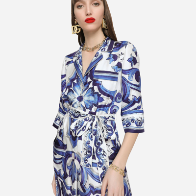 Dolce & Gabbana Foulard-print Belted Silk Twill Long Robe In Multicolor