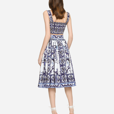 Dolce & Gabbana Tile-print Pleated Poplin Midi Skirt In Multicolor