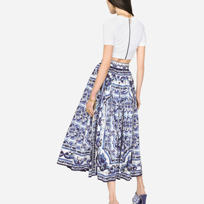Dolce & Gabbana Majolica-print Poplin Calf-length Skirt In Multicolor
