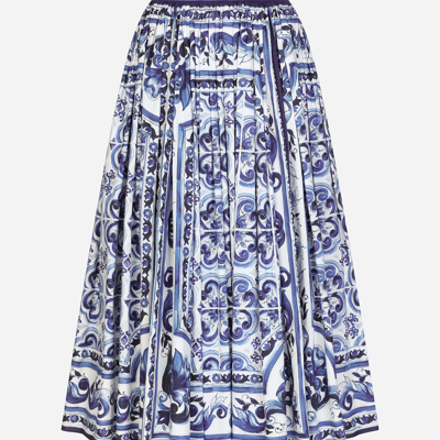 Dolce & Gabbana Majolica-print Poplin Calf-length Skirt In Multicolor