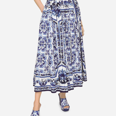 Dolce & Gabbana Majolica-print Poplin Calf-length Skirt In Multicolor