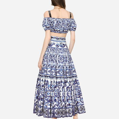 Dolce & Gabbana Maiolica Tiered Printed Cotton-poplin Maxi Skirt In Multicolor