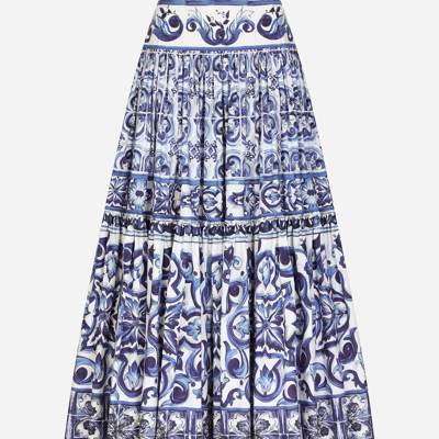 Shop Dolce & Gabbana Long Majolica-print Poplin Skirt In Multicolor