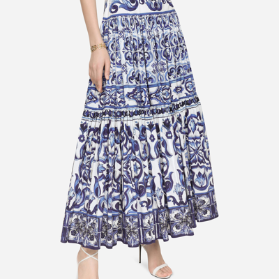 Shop Dolce & Gabbana Long Majolica-print Poplin Skirt In Multicolor