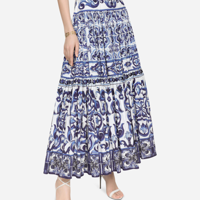 Dolce & Gabbana Maiolica Tiered Printed Cotton-poplin Maxi Skirt In Multicolor