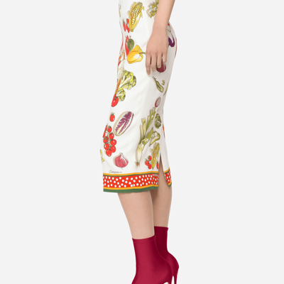 Shop Dolce & Gabbana Vegetable-print Charmeuse Calf-length Skirt In Multicolor