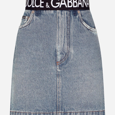 Dolce & Gabbana Short Denim Skirt With Branded Waistband In Multicolor |  ModeSens