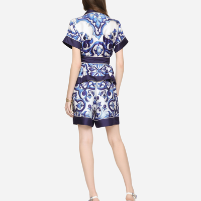 Dolce & Gabbana Majolica-print Twill Shirt With Belt In Multicolor