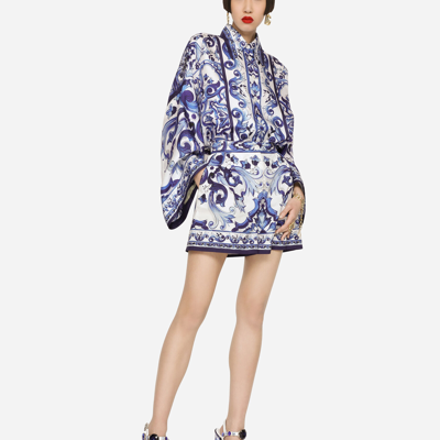 Dolce & Gabbana Pottery Printed Twill Slit Shirt In Multicolor