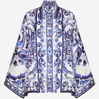 Dolce & Gabbana Pottery Printed Twill Slit Shirt In Multicolor