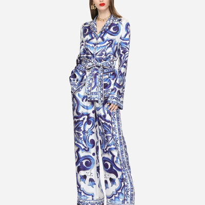 Dolce & Gabbana Majolica-print Twill Pajama Shirt In Multicolor