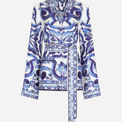 Shop Dolce & Gabbana Majolica-print Twill Pajama Shirt In Multicolor
