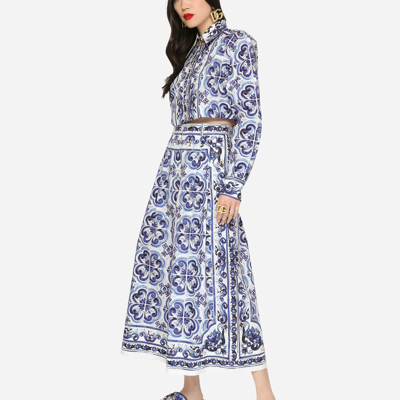 Dolce & Gabbana Cropped Majolica-print Poplin Shirt In Multicolor