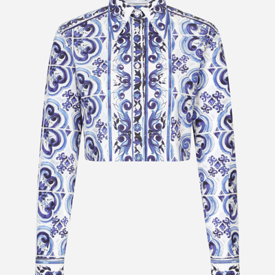 Dolce & Gabbana Cropped Majolica-print Poplin Shirt In Multicolor
