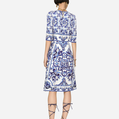 Dolce & Gabbana Majolica-print Charmeuse Midi Dress In Multicolor