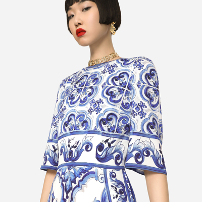 Dolce & Gabbana Majolica-print Charmeuse Midi Dress In Multicolor