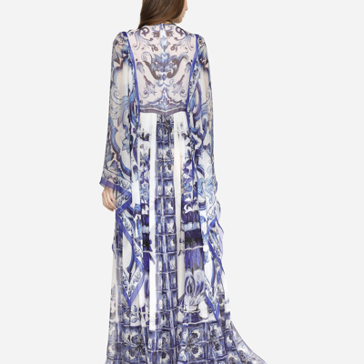 Shop Dolce & Gabbana Long Majolica-print Chiffon Dress In Multicolor