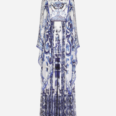 Shop Dolce & Gabbana Long Majolica-print Chiffon Dress In Multicolor