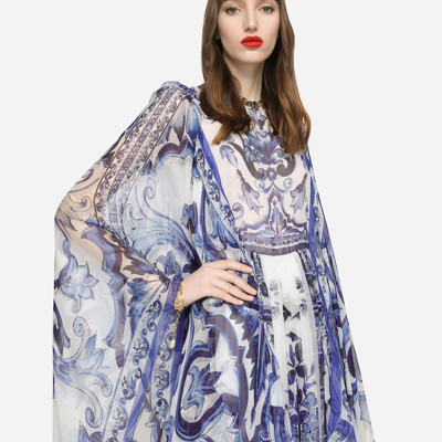 Dolce & Gabbana Tile-print Silk Chiffon Maxi Dress In Multicolor