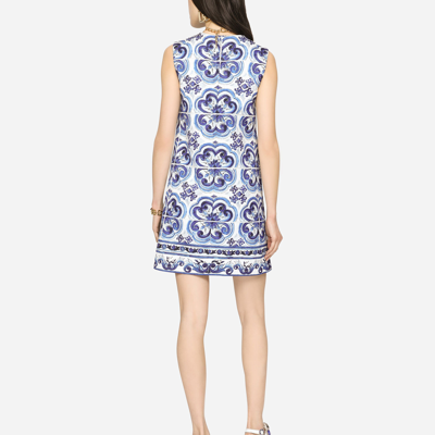Dolce & Gabbana Majolica-print Round Neck Mini Dress In Multicolor