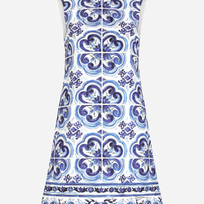 Dolce & Gabbana Majolica-print Round Neck Mini Dress In Multicolor