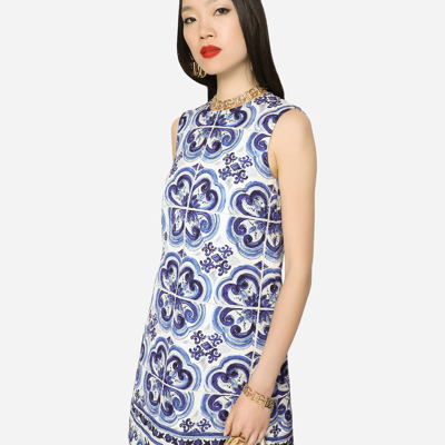 Dolce & Gabbana Majolica-print Round Neck Mini Dress In Multicolor