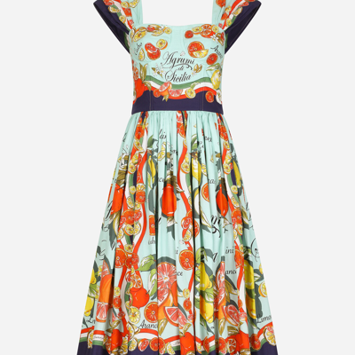 Shop Dolce & Gabbana Bustier Midi Dress In Citrus-print Poplin In Multicolor