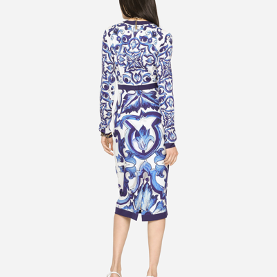 Dolce & Gabbana Blu Mediterraneo Painterly Long-sleeve Midi-dress In Multicolor