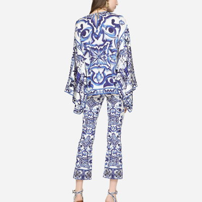 Dolce & Gabbana Majolica-print Round Neck Charmeuse Blouse In Multicolor