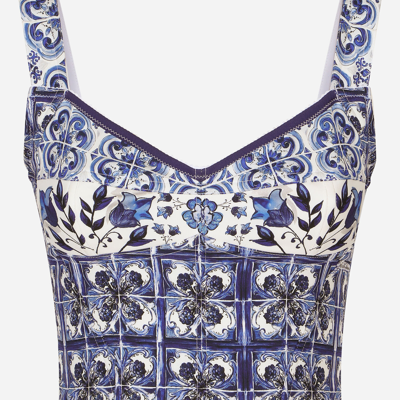 Shop Dolce & Gabbana Majolica-print Charmeuse Corset In Multicolor