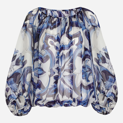 Shop Dolce & Gabbana Majolica-print Chiffon Blouse In Multicolor