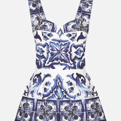 Dolce & Gabbana Majolica-print Poplin Top With Peplum Detail In Multicolor