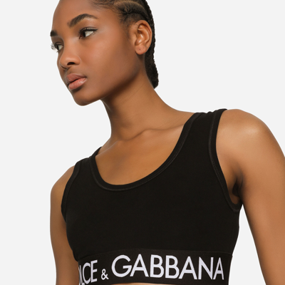 Shop Dolce & Gabbana Jersey Top With Branded Elastic In Black