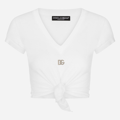 Dolce & Gabbana Jersey T-shirt With Dg Logo And Knot Detail In White