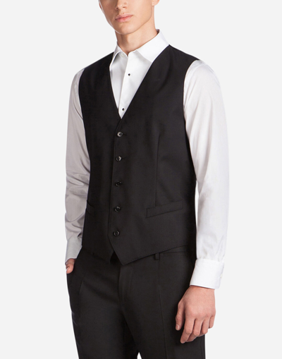 Shop Dolce & Gabbana Five Button Vest In Wool In Black