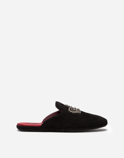 Shop Dolce & Gabbana Slippers In Suede With Embroidery In Black