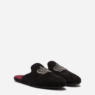 Shop Dolce & Gabbana Slippers In Suede With Embroidery In Black