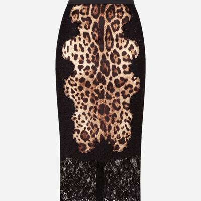 Dolce & Gabbana Lace And Leopard-print Charmeuse Midi Skirt In Animal Print