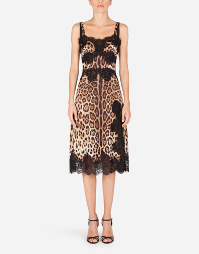 Shop Dolce & Gabbana Leopard-print Satin Slip Dress In Animal Print