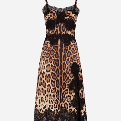 Shop Dolce & Gabbana Leopard-print Satin Slip Dress In Animal Print