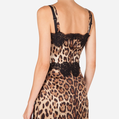 Shop Dolce & Gabbana Leopard-print Satin Slip Dress In Animal Print