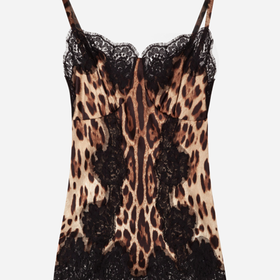 Shop Dolce & Gabbana Leopard-print Satin Top With Lace Inlay In Animal Print