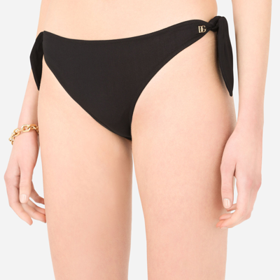 Shop Dolce & Gabbana Tie Bikini Bottoms In Nero