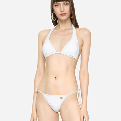 Shop Dolce & Gabbana Padded Triangle Bikini Top In White