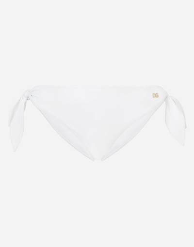 Shop Dolce & Gabbana Tie Bikini Bottoms In White