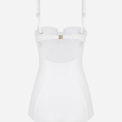 Shop Dolce & Gabbana Full Swimsuit With Balcony Neckline In White