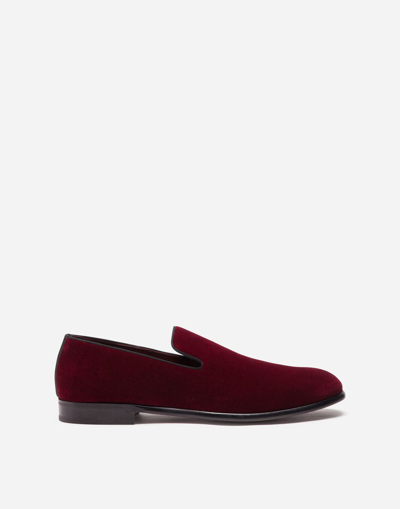 Shop Dolce & Gabbana Velvet Slippers In Burgundy